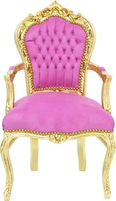 Produktbild von Barockstuhl Barock Stuhl Armlehne Pink Gold Stoff Esszimmer Wohnzimmer Büro Flur Schminkstuhl Klassisch Premium Luxus Modern Retro Royal Antik