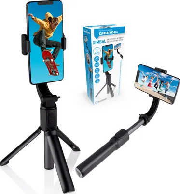 Produktbild von Grundig Selfie Stick mit Stabilisator – Handy Stativ mit Fernbedienung Selfiestick mit Stativ – Stativ für Smartphone Horizontal oder Vertikal – Selfie Stick Bluetooth - Schwarz