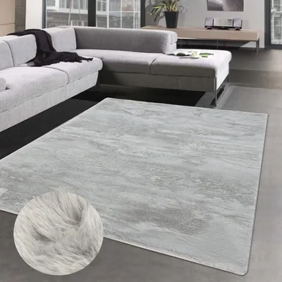 Produktbild von Weicher Gästezimmer Hasenfell Teppich - waschbar - in grau Größe - 140 x 200 cm