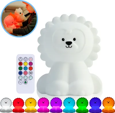 Produktbild von Kadoing® Löwe Nachtlicht (groß) - mit Tippfunktion und Fernbedienung - wiederaufladbar - Kinderlampe - Babylampe - Nachttischlampe - Geschenkidee