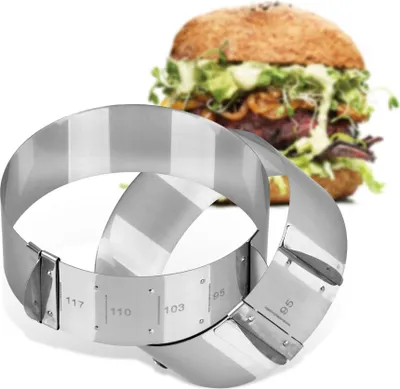 Produktbild von FMProfessional 2x Burgerringe für leckere Hamburger by Fackelmann Servierringe verstellbar Ø 9 cm - 11,7 cm Ringe für Burger Buns, Cookies, Törtchen & Dessert