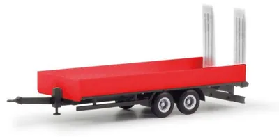 Produktbild von Herpa 076913-002 - 1/87 LKW Tiefladetandemanhänger mit Auffahrrampen 2achs, rot