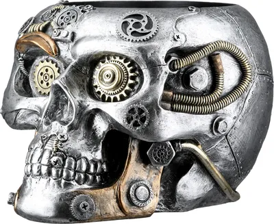 Produktbild von GILDE Übertopf Totenschädel Steampunk Skull planter silberfarben H. 14 cm, 58721