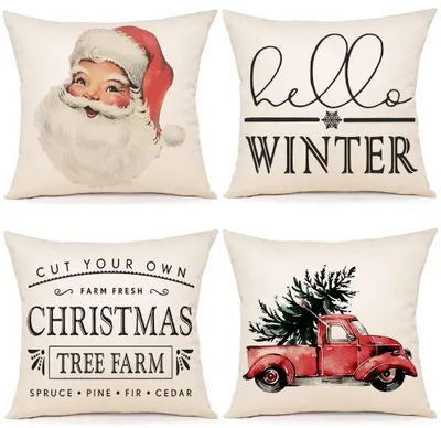 Produktbild von 4er-Set Kissenbezüge, 40 x 40 cm, dekorative Weihnachtskissen, Leinenkissenbezüge für Sofa, Schlafzimmer, Sessel