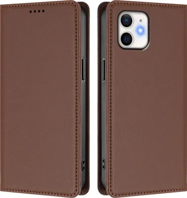 Image de Etui en cuir pour iPhone 12/iPhone 12 Pro, étui magnétique en cuirPolyuréthaneavec support Marron