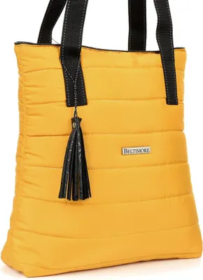 Produktbild von Damengroße Mustard Quilted Tasche A4 mit Fransen