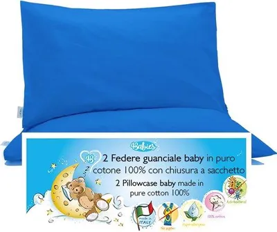 Productafbeelding van Kussensloop 60x40 cm voor Kinderen - Set van 2 - 100% Puur Katoen - Gecertificeerd - Envelopsluiting - Blauw - Ideaal voor Babybed e