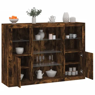 Produktbild von vidaXL Sideboards mit LED-Leuchten 3 Stk. Räuchereiche Holzwerkstoff