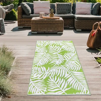 Image de Tapis d'extérieur avec motif de feuilles de palmier en vert Taille - 90 x 150 cm