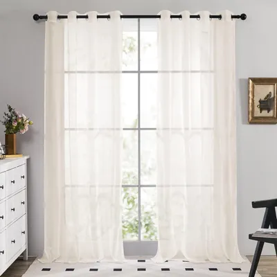 Immagine prodotto di Tende in voile trasparenti con passanti, colore beige chiaro, set da 2, dimensioni 183x140 cm