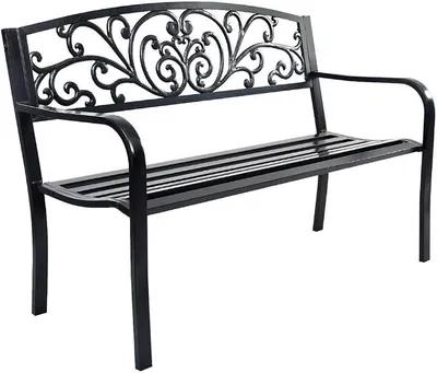 Imagen del producto de Banco de jardín para 2 personas, banco de parque de hierro fundido, banco de hierro resistente hasta 280 kg, banco para terraza con respaldo y reposabrazos, banco para jardín, balcón o terraza, dimensiones: 126x60x85 cm ()