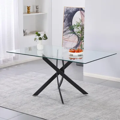 Immagine prodotto di Tavolo da Pranzo Peyton 160×90 cm in Vetro Temperato con Gambe Incrociate Nere