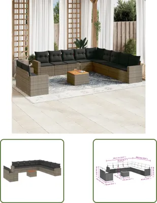 Produktbild von The Living Store 12-tlg. Garten-Sofagarnitur mit Kissen Grau Poly Rattan