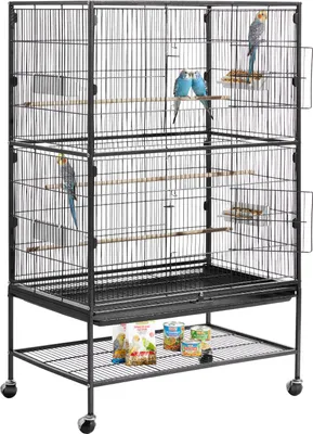 Produktbild von VEVOR Vogelkäfig, 800x520x1320 mm, Vogelvoliere aus Schmiedeeisen mit Sitzstangen, Schale & Kunststofffutternäpfen, Rollen, Vogelhaus für Papageien, Blaumeisen, Nymphensittiche & Kanarienvögel