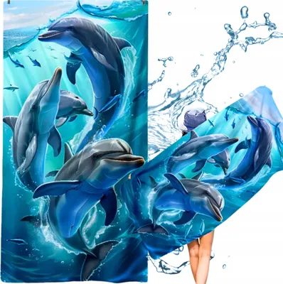 Produktbild von Mikrofaser-Strandtuch Delfine, schnelltrocknend, 3D, 150 x 75 cm