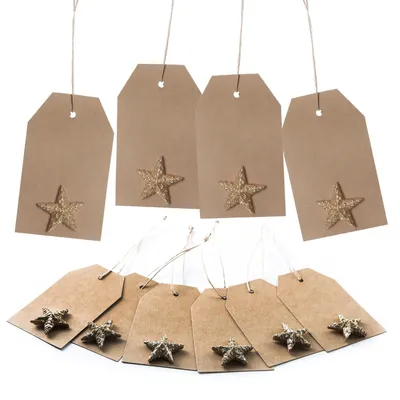 Produktbild von 10 Weihnachtsetiketten aus Kraftpapier mit Stern gold