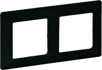 A black frame with two square openings for electrical outlets or switches.