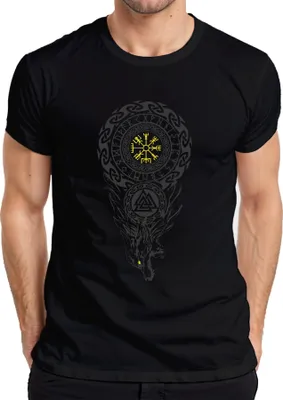 Produktbild von Wikinger Vegvísir Valknut Fenriswolf Nordisch Runen Valhalla Herren T-Shirt, Schwarz, XL