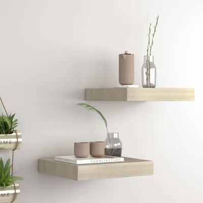 Obrázek produktu pro The Living Store Plovoucí nástěnné police 2 ks. Dubová barva 23x23,5x3,8 cm MDF deska