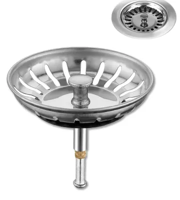 Image de Bouchon de vidange universel avec tamis, tamis de douche en acier inoxydable, bouchon d'évier, tamis d'évier réglable en hauteur, bouchon de vidange de cuisine (argenté, 80 mm de large)