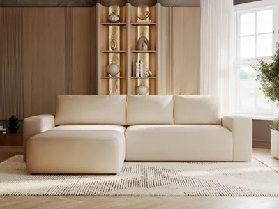 Produktbild von GrainGold Ecksofa L-Form Tazones Links - Ecksofa mit Schlaffunktion, Bettkasten - Moderne Ecksofa, Wohnzimmer Sofa - Eckcouch Beige (Komodo 11)