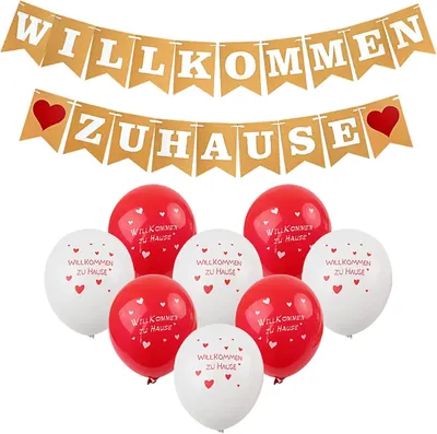 Produktbild von Willkommen-Set Willkommen Zu Hause Ballongirlande Weisse Und Rote Schnur