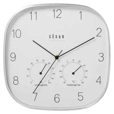 Productafbeelding van Omgoods - Aluminium Wandklok met Thermometer en Hygrometer - 28 x 4 x 28 cm