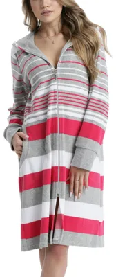 Produktbild von Aquarti Damen Frottee Bademantel Morgenmantel Gestreift mit Kapuze, Farbe: Pink, Größe: XXL