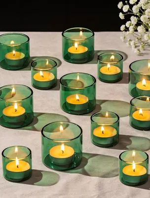 Productafbeelding van Romadedi Theelichthouder van Glas, Groen: set van 12 stuks heldere theelichtglazen, windlicht voor theelichtjes, tafeldecoratie, votiefkaarsenhouder