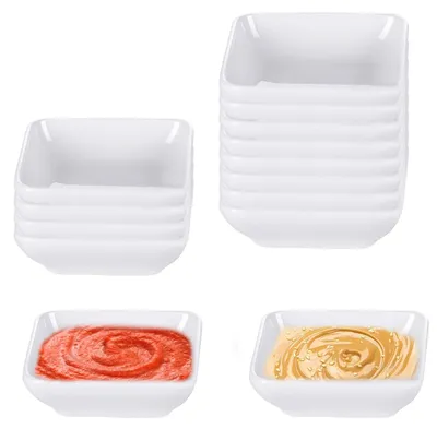 Obrázek produktu pro Sada 12 omáčníků z melaminu – 7 cm, čtvercové misky na dipy, vhodné pro sushi a omáčky
