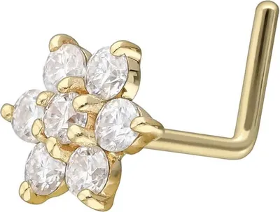Produktbild von Nasenpiercing, Nasenstecker 14/18 Karat Gold Nasenstecker L-Form MOISSANIT-BLUME