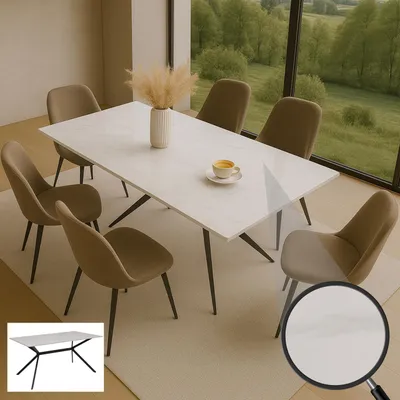 Produktbild von Esszimmertisch HWC-O58, Esstisch Sinterstein Metall, Marmor-Optik 160cm  weiß