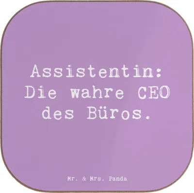 Produktbild von Mr. & Mrs. Panda Untersetzer für Gläser Spruch Assistentin Königin - Lavendeltraum - Geschenk, Büroleitung, Geschenke Berufstätige, gläseruntersetzer, Tischuntersetzer
