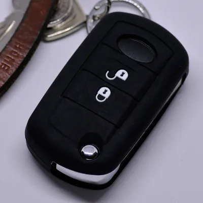 Produktbild von Auto Schlüssel Silikon Schutz Hülle Schwarz kompatibel mit Land Rover Discovery 3 Range Rover LR3  2 Tasten Klappschlüssel