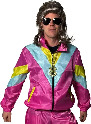 Produktbild von Foxxeo Herren 80er Jahre Kostüm Trainingsjacke Retro Pink Gelb Babyblau – Karneval Fasching Mottoparty Festival Outfit S bis 4XL, Größe:XXXL
