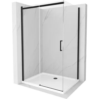 Obrázek produktu pro Mexen Omega rozsouvací sprchový kout 120 x 90 cm, Průhledné, Černá + sprchová vanička Flat, Bílá - 825-120-090-70-00-4010B