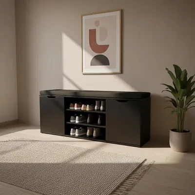 Imagen del producto de Zapatero con asiento, color , 103 x 30 x 46 cm, fabricado en MDF y poliéster