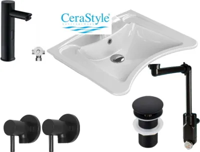 Produktbild von ZUSAMMENSTELLUNG 6in1: Waschtisch für Menschen mit Behinderungen 60x50 cm CeraStyle, berührungslos Wasserhahn mit Mischventil 17,5 cm schwarz - Siphon