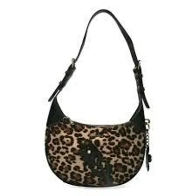 Produktbild von LAURA VITA Damen Handtasche Sac Alba 01 noir Leoprint mit Blume schwarz, längenverstellbarer Schultergurt