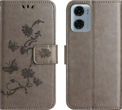 Produktbild von Motorola Moto G05 / E15 Hülle - Coverup Blumen & Schmetterlinge Klapphülle - Taupe Grau