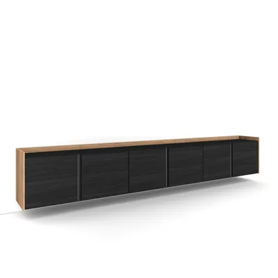 Immagine prodotto di Mobile TV Soggiorno, 309x50x35 cm, Per TV fino a 80", Sospeso, da appendere, Nero e rovere