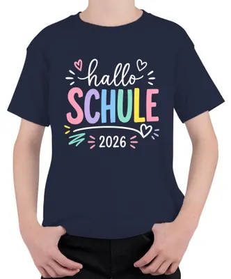 Produktbild von hallo SCHULE 2026 Einschulung Mädchen Schulkind 1. Schulanfang Kinder T-Shirt, Navy, 116
