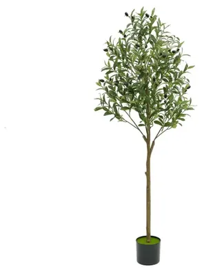 Immagine prodotto di Albero di ulivo artificiale in vaso - Albero decorativo artificiale - 150 cm - PVC - Foglie di ulivo dall'aspetto realistico - Ideale per soggiorno, camera da letto e ufficio