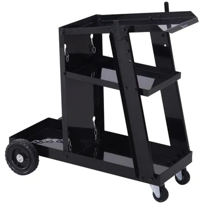 Produktbild von Werkzeugwagen – Schweißwerkzeugwagen – Schweißwagen – Schweißarbeitswagen – 3-stufige Ablage – Sicherheitskette – 4 Räder – 71 x 39 x 70 cm – Schwarz