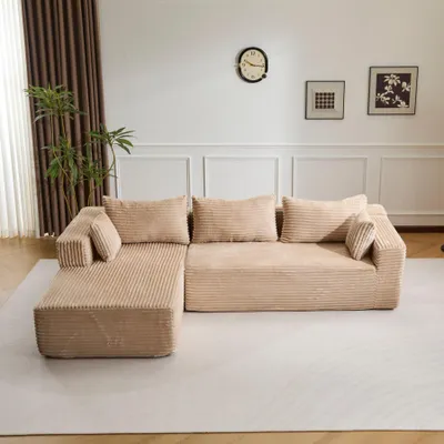 Produktbild von Ecksofa Modernes Samtcord Schlafsofa, Sofa klein L-Form Couch 3-Sitzer Ecksofa, Zweisitzer+Chaiselongue, kleine Wohnlandschaft