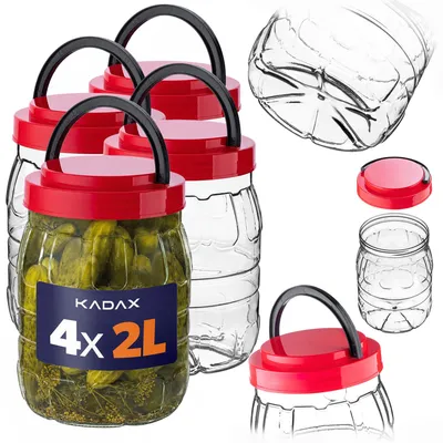 Image de KADAX Bocal à provisions 2L avec couvercle, 4 pièces, boîte à provisions en plastique PET, récipient de cuisine, récipient en plastique pour aliments, verre de conservation, récipient pour aliments