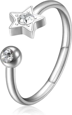 Image de Bague en acier pailleté Étoile avec cristal Click SCK89