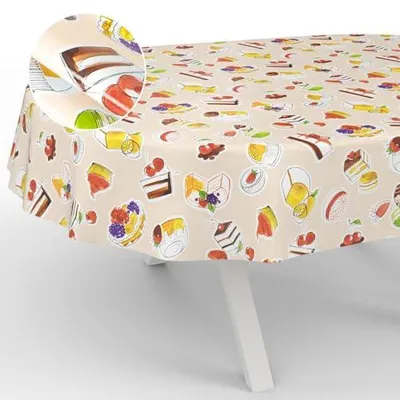 Produktbild von Wachstuch-Tischdecke oval 240x140cm abwaschbar beige Garten Tischdecke Indoor