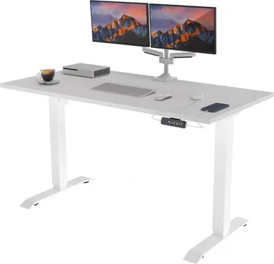 Produktbild von POKAR Höhenverstellbarer Schreibtisch Höhenverstellbar Elektrisch Bürotisch mit Tischplatte, Größe:175x80, Farbe:Weiß + Lichtgrau