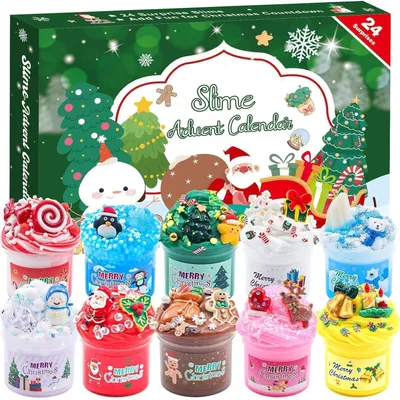 Image de Calendrier de l'Avent de Noël Slime 2024 pour les enfants, DIY Slime Set 24 jours de compte à rebours
